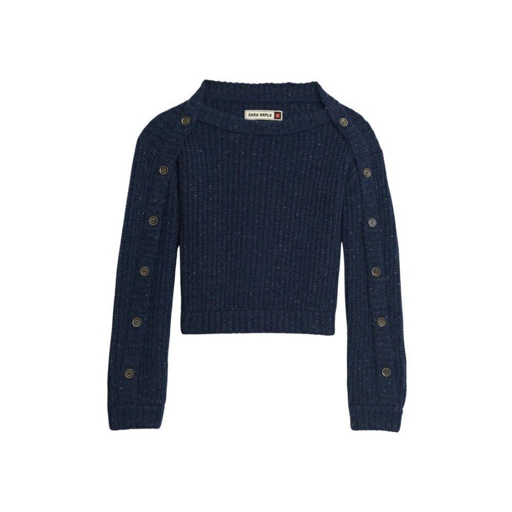 Zara Srpls Womens Sweater Size M Blue Wool Blend Cropped Pullover 3039/305 NWT